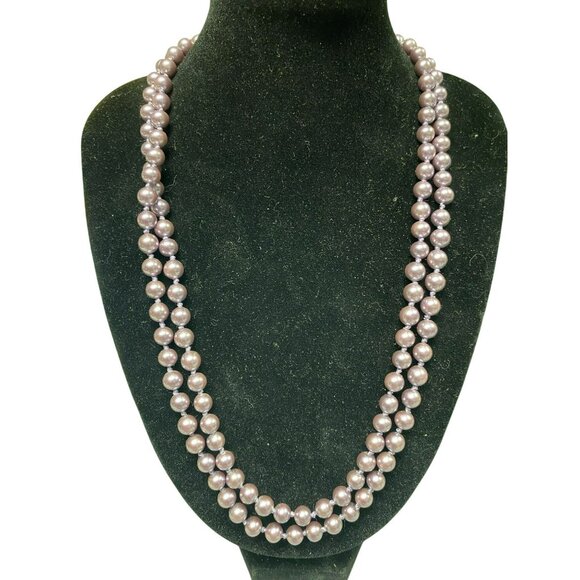 Vintage Elegant Long Strand Purple Lavender Faux Pearl Necklace - Picture 1 of 4